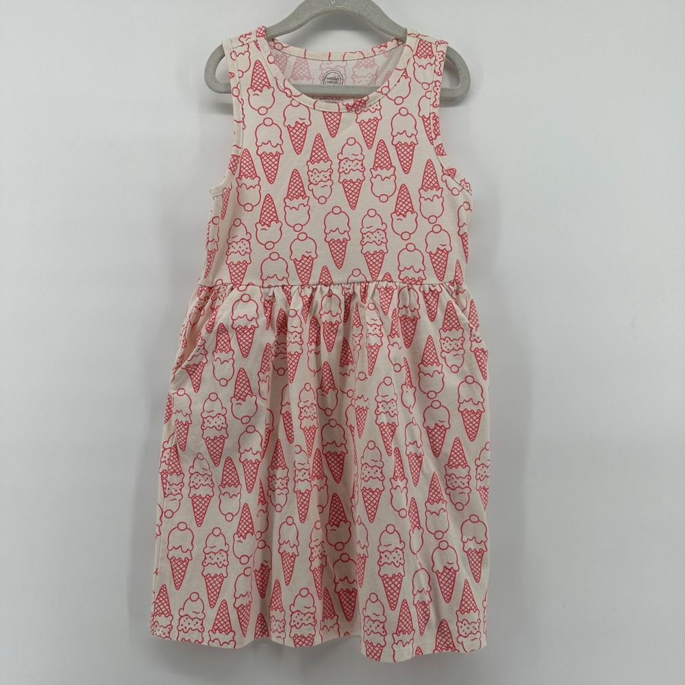 Wonder Nation Girls Ice Cream Cone Print Sleeveless Pocket Dress Red Cream Sz 8